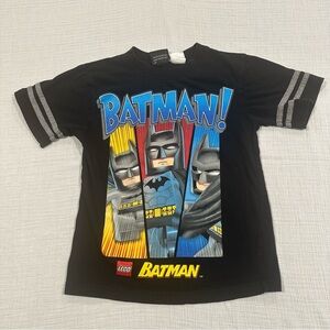 2012 LEGO Batman Black Tee Shirt with Blue Red & Yellow Comic Panels • Boys 8